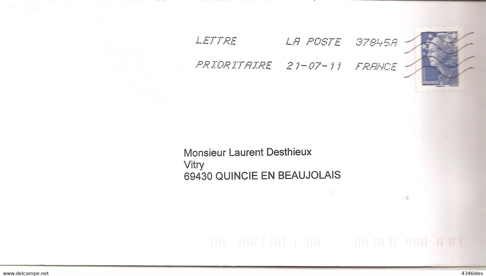 Roulette Pro. Marianne De Beaujard Bleu Sur Lettre Rare. - Roulettes