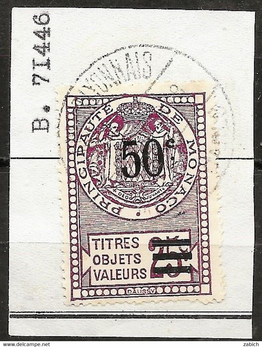 TIMBRES FISCAUX DE MONACO DECHARGES  N°3  50 C  Sur 25 C LILAS  Neuf  Cote Y Et T 2016  35 €; - Revenue