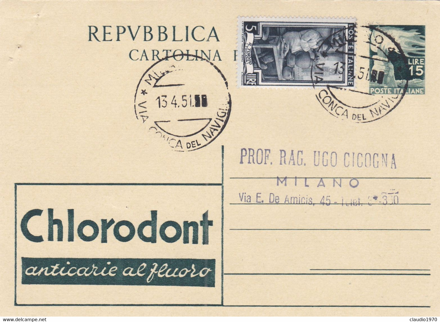 REPUBBLICA - LURANO (BG)  INTERO POSTALE  L. 15 - VIAGGIATA PER MILANO - Interi Postali