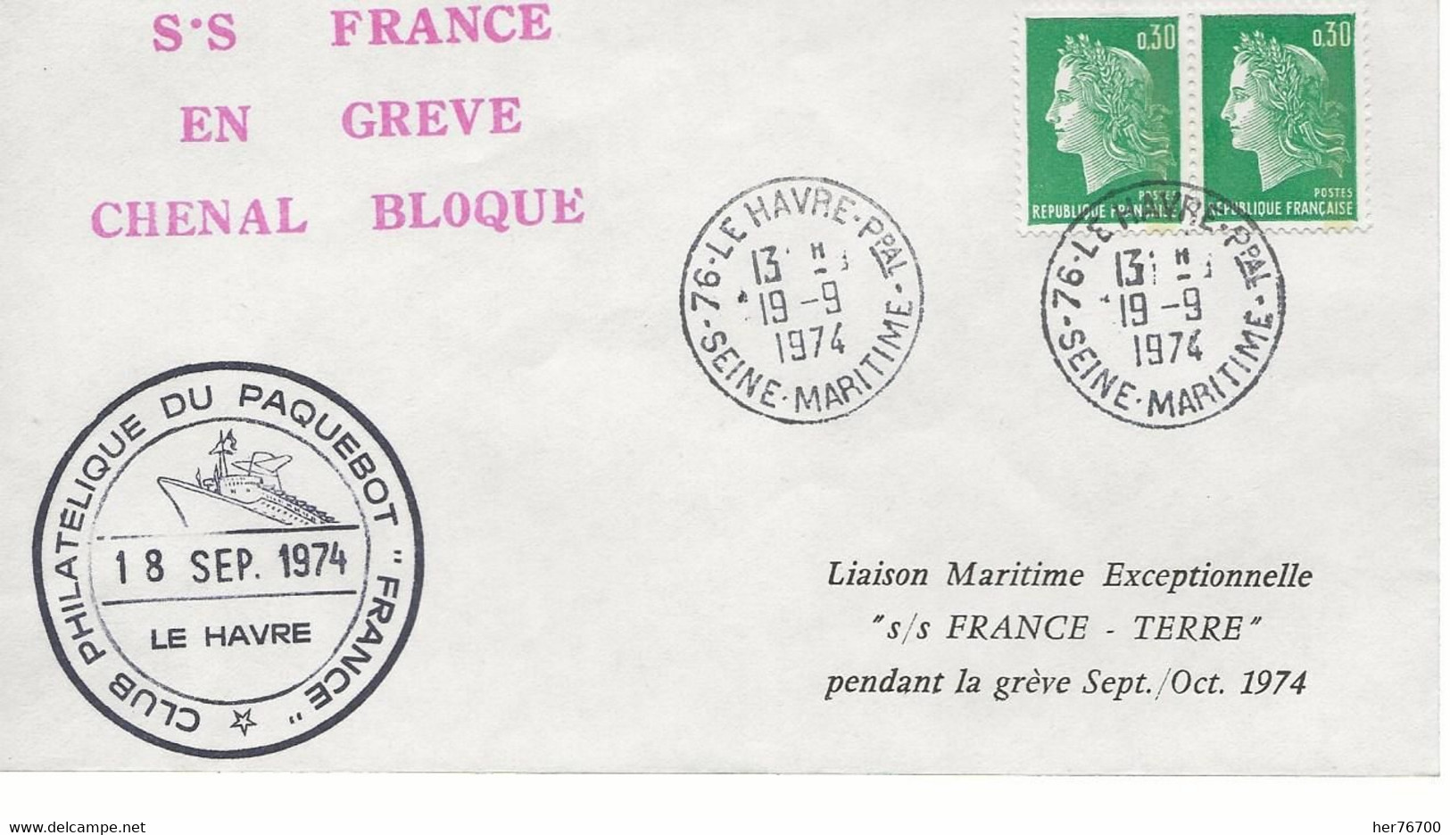 PAQUEBOT FRANCE  EN GREVE  1974 - Covers & Documents
