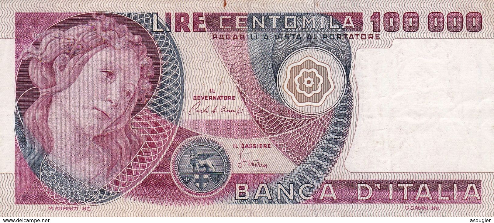 ITALY 100000 LIRE 1982 VF-EXF P-108c "free Shipping Via Registered Air Mail" - 100000 Lire