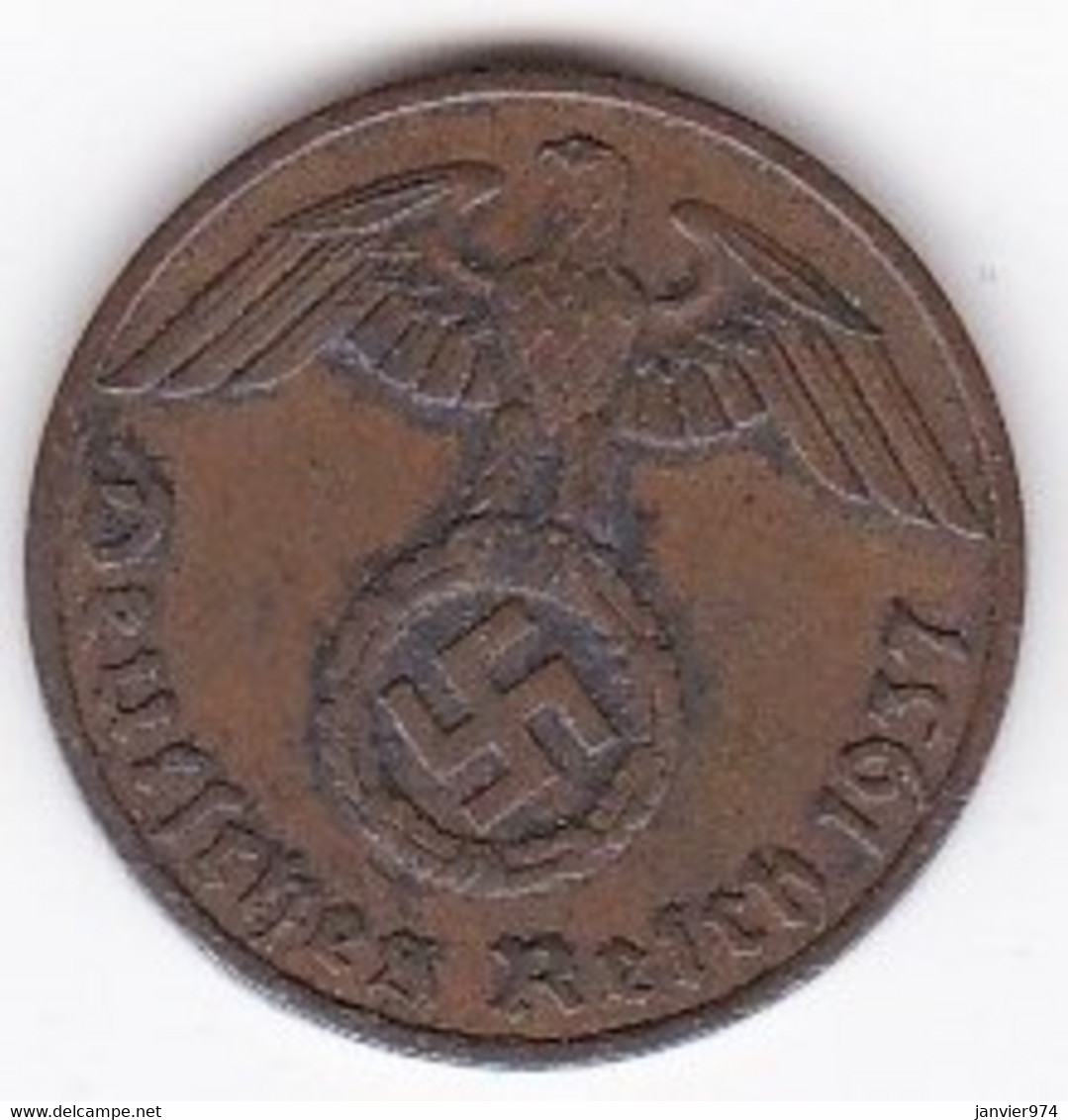 1 Reichspfennig 1937 F STUTGART. Bronze KM# 89 - 1 Reichspfennig