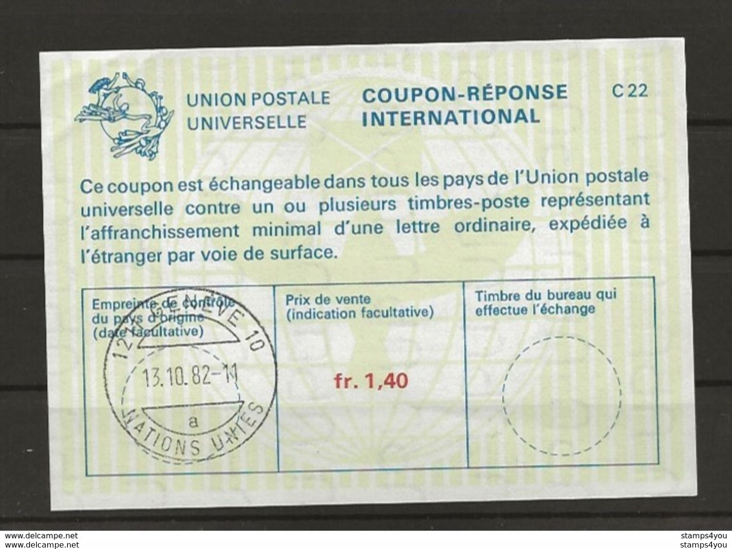 Coupon-réponse International Genève Nations Unies 1982 - Brieven En Documenten