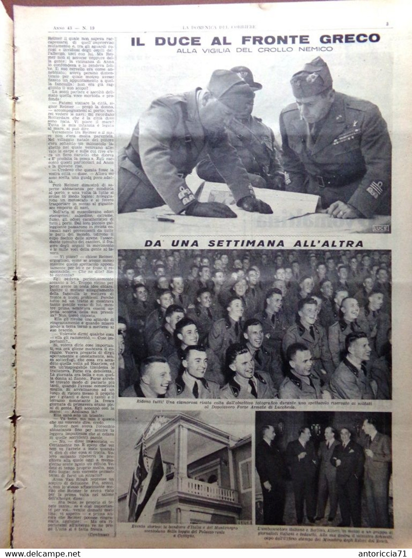 La Domenica Del Corriere 11 Maggio 1941 WW2 Duce Messaggi Segreti Bologna Calcio - Guerra 1939-45