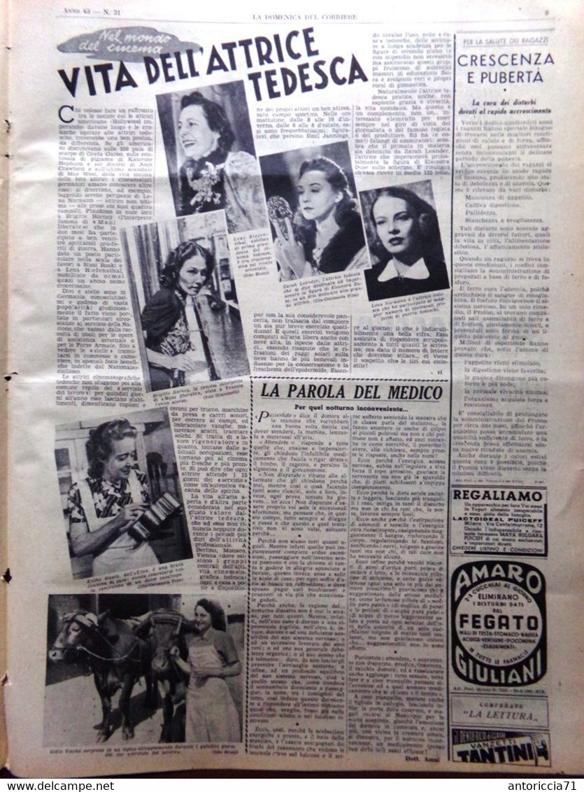 La Domenica Del Corriere 3 Agosto 1941 WW2 Bombe Su Mosca Attrice Tedesca Stukas - Guerra 1939-45