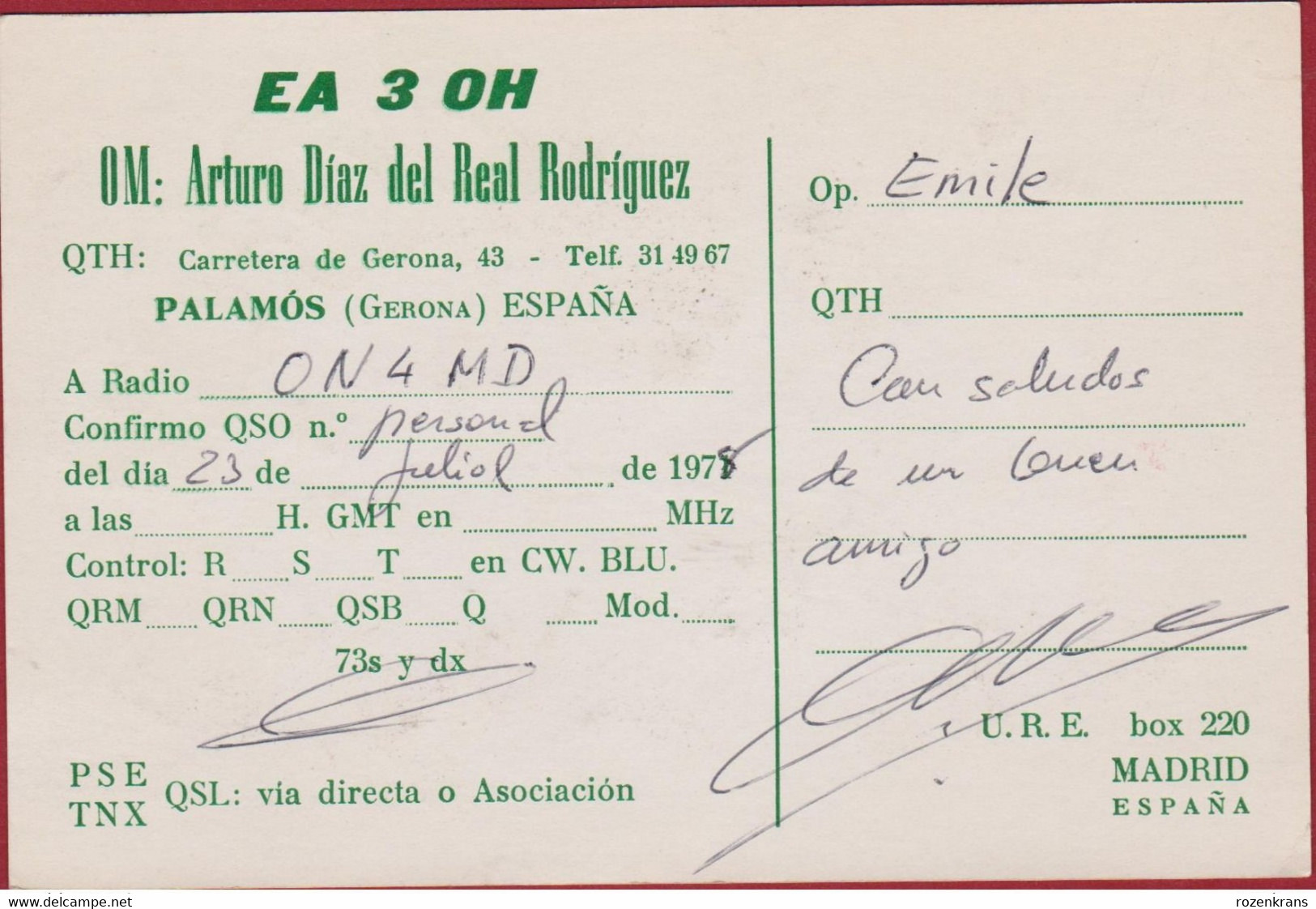 QSL Card Amateur Radio Station FLAMENCO Gitaar Guitar Illustrator PALAMOS Espana Gerona Spanje SPAIN Espagne Madrid 1978 - Radio Amatoriale