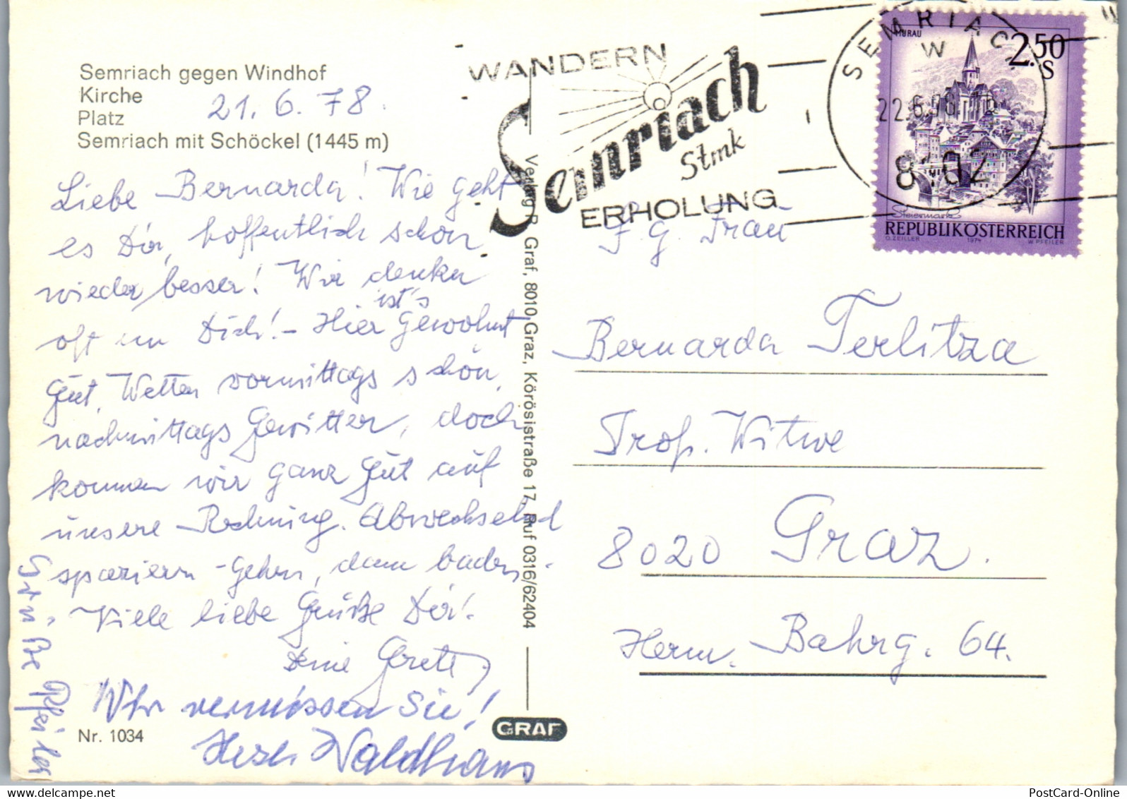22430 - Steiermark - Semriach Gegen Windhof , Schöckel , Mehrbildkarte  - Gelaufen 1978 - Frohnleiten