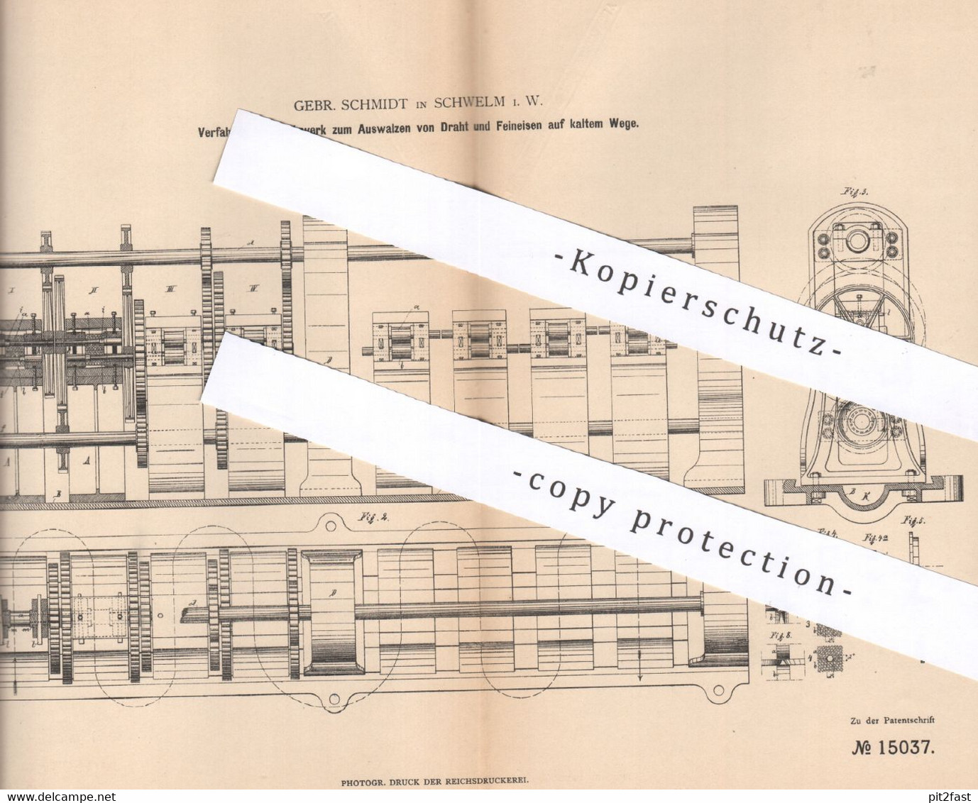 Original Patent - Gebr. Schmidt , Schwelm , 1880 , Walzwerk Zum Auswalzen Von Draht U. Feineisen | Eisen , Walze - Historische Documenten