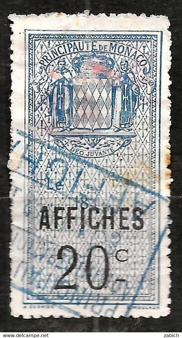 TIMBRES FISCAUX DE MONACO AFFICHES  N°4  210 C Bleu  Oblitéré - Fiscali