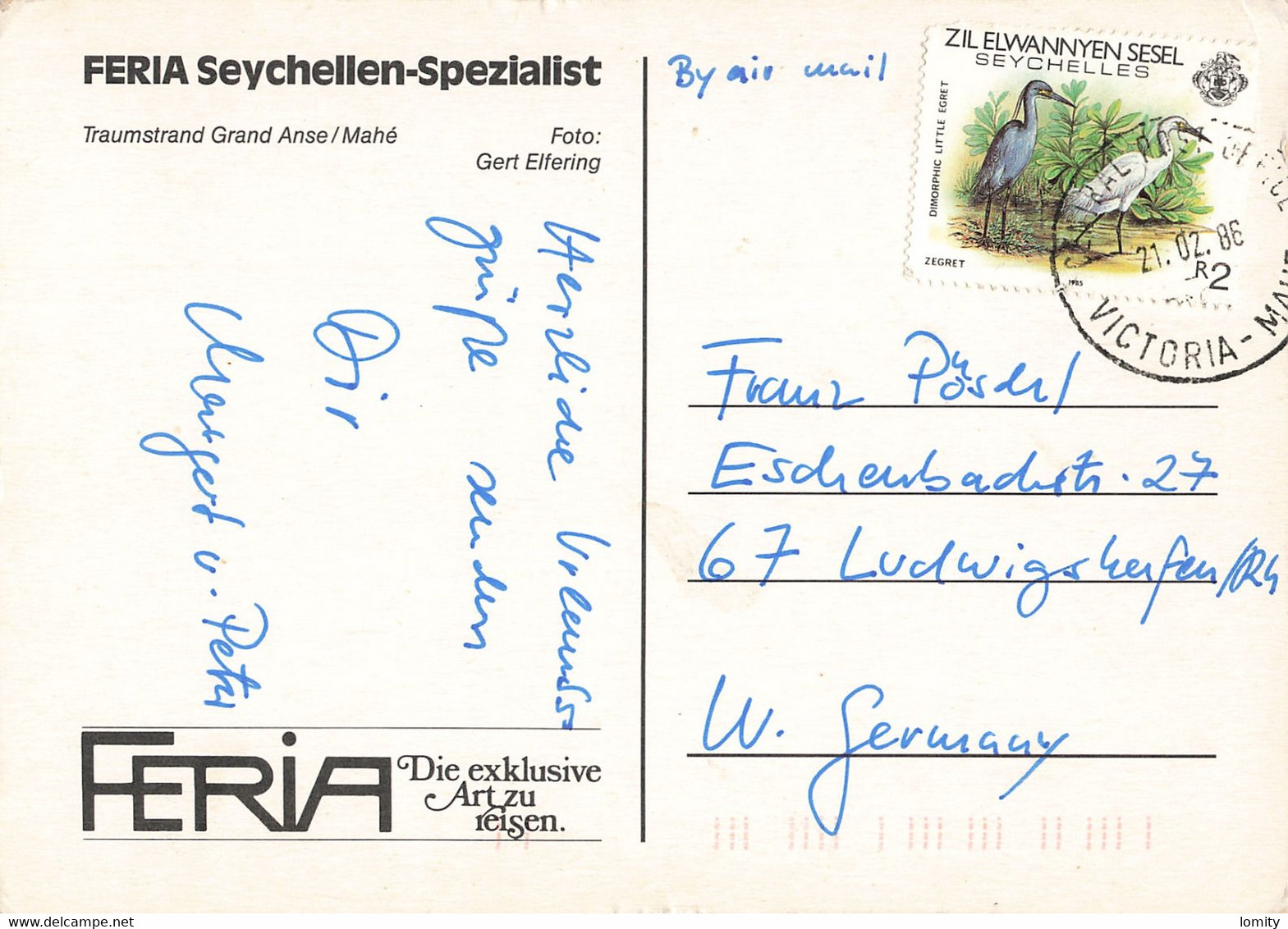 Seychelles Traumstrand Grand Anse Mahé + Timbre Cachet Victoria Mahé 1986 - Seychelles