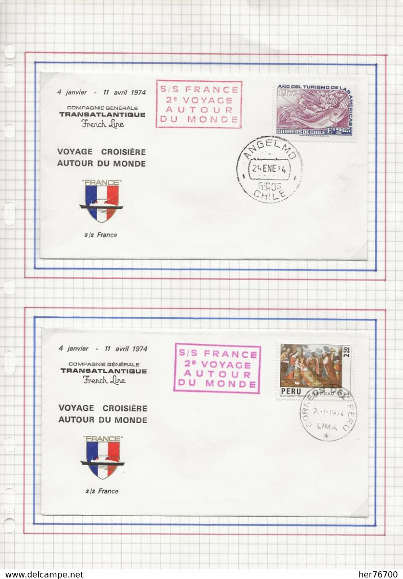 PAQUEBOT FRANCE 2EME CROISIERE AUTOUR DU MONDE  22 ESCALES - Covers & Documents