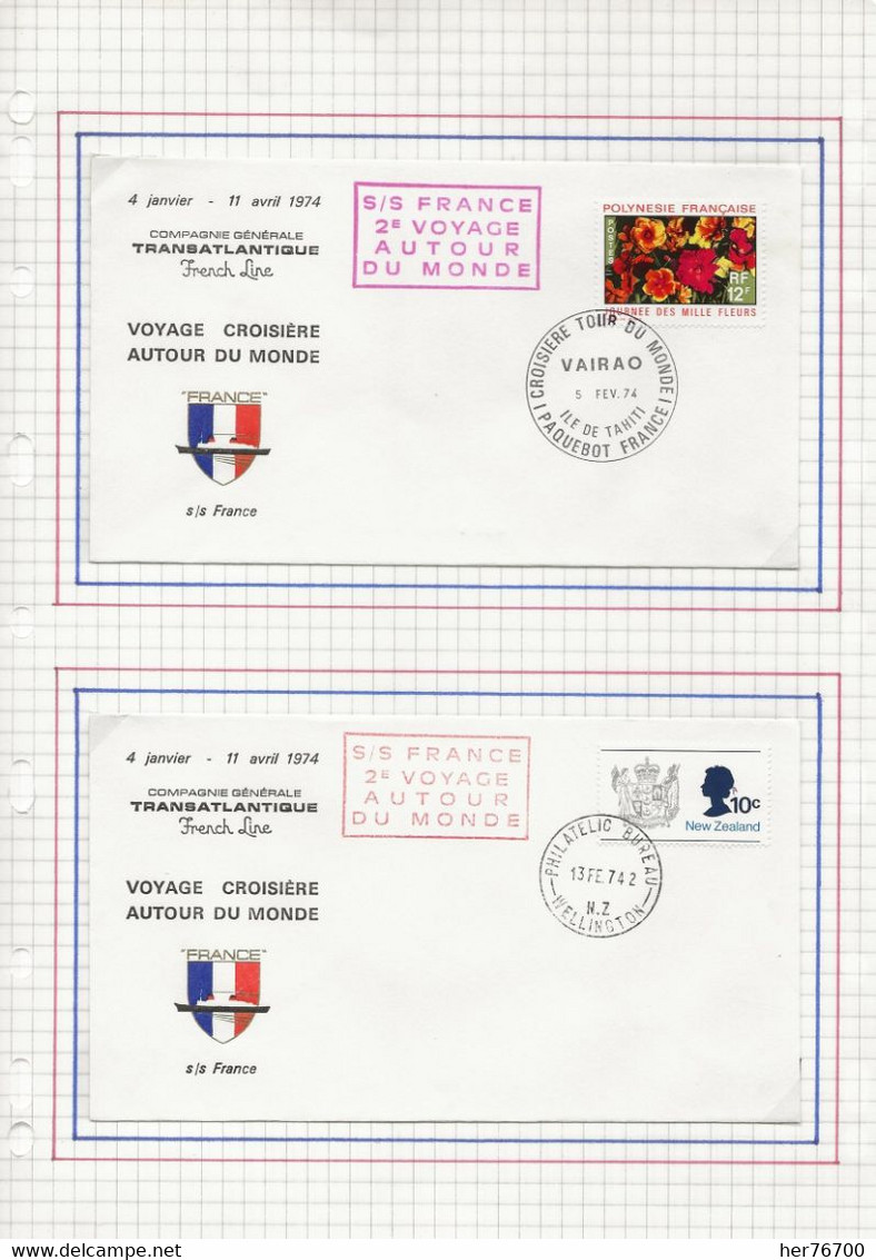 PAQUEBOT FRANCE 2EME CROISIERE AUTOUR DU MONDE  22 ESCALES - Storia Postale