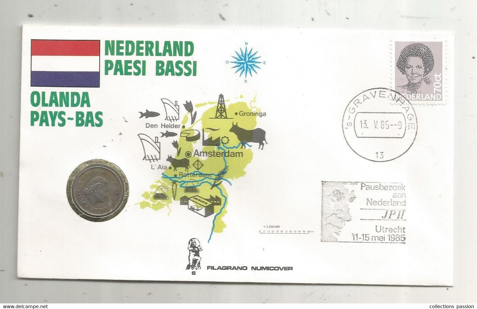 Lettre, NEDERLAND, GRAVENHAGE,1985+ Monnaie,currency, 25 CENT , 1971, Filagrano Numicover, Pape,  Frais Fr 1.95 E - Marcophilie