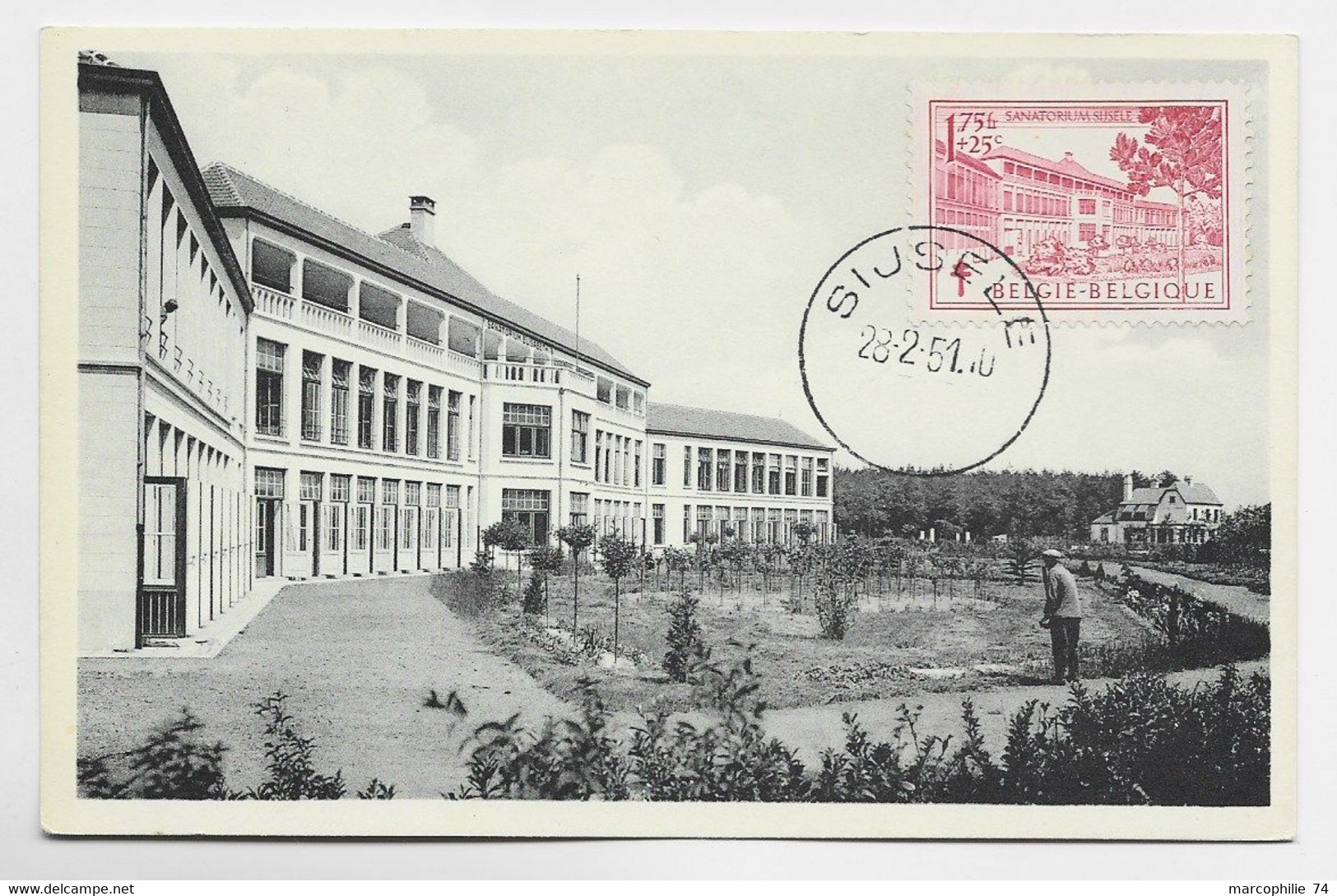 BELGIQUE SURTAXE 1FR75 SANATORIUM ELISABETH SYSELE 28.2.1951 CARTE MAXIMUM - 1934-1951