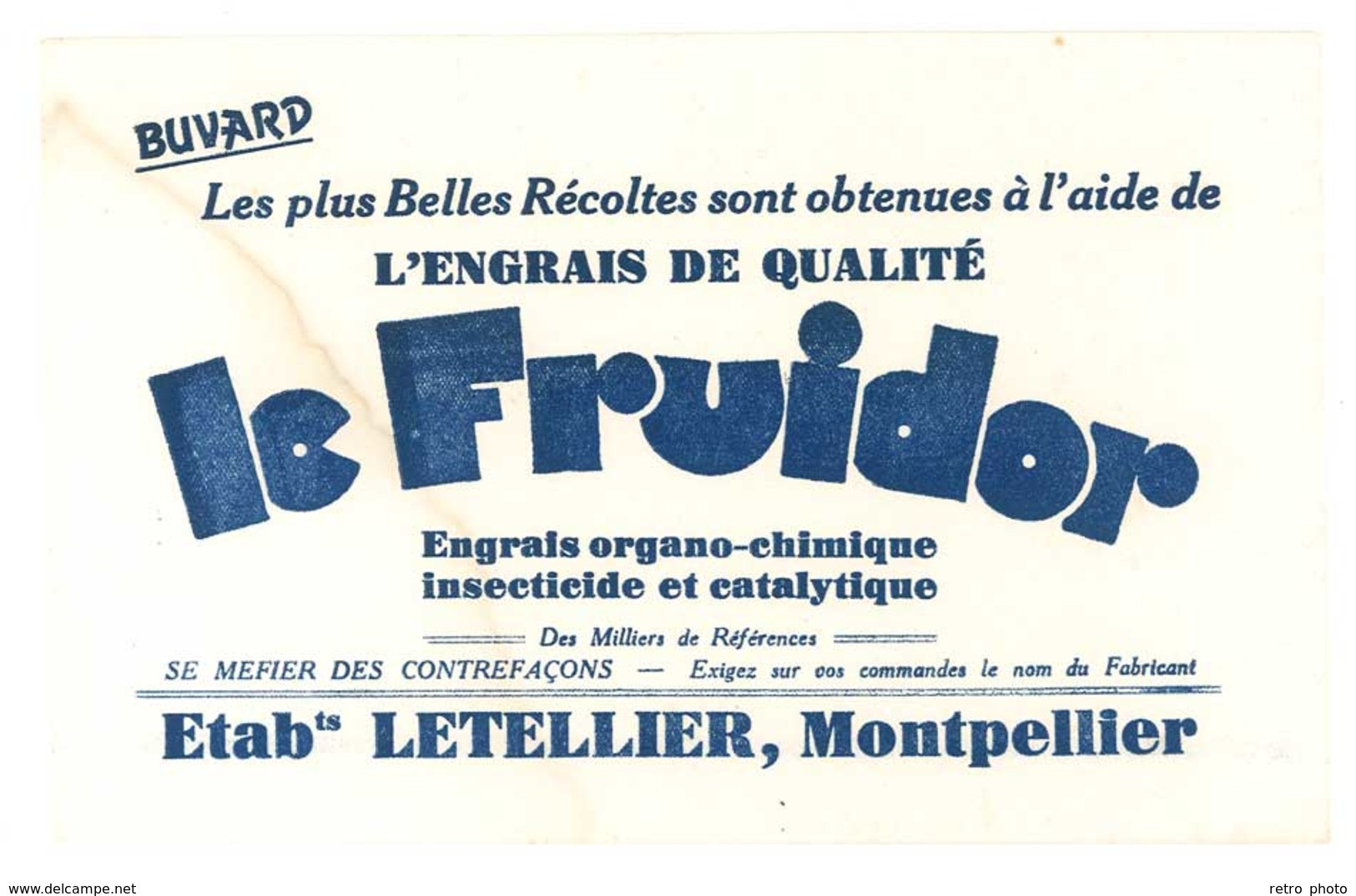 Buvard Le Fruidor, Engrais De Qualité, Ets Letellier, Montpellier (DD) - Agricoltura