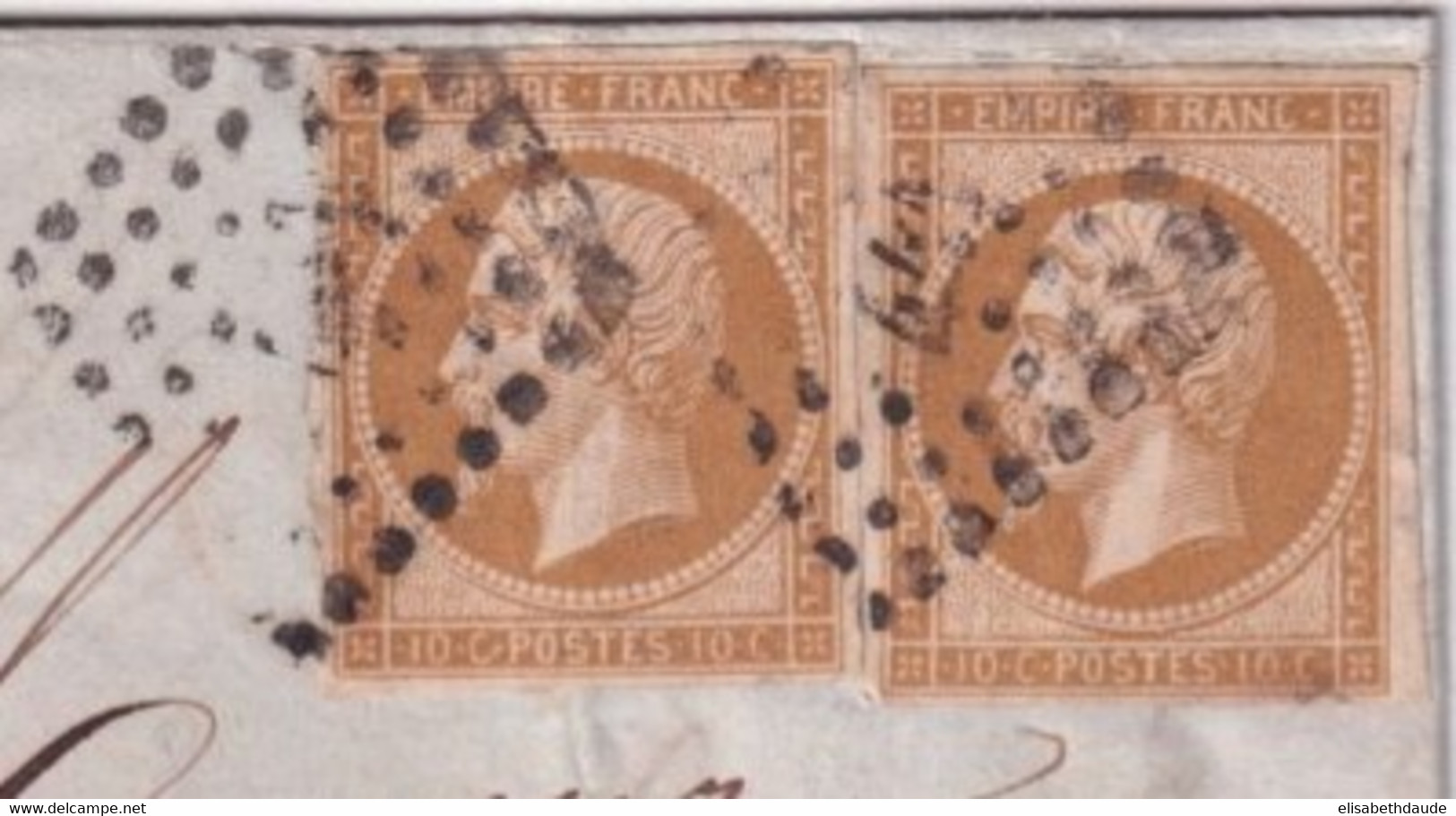 1860 - 10c X2 EMPIRE NON DENTELE Sur LETTRE De BORDEAUX => AUCH - 1853-1860 Napoleon III