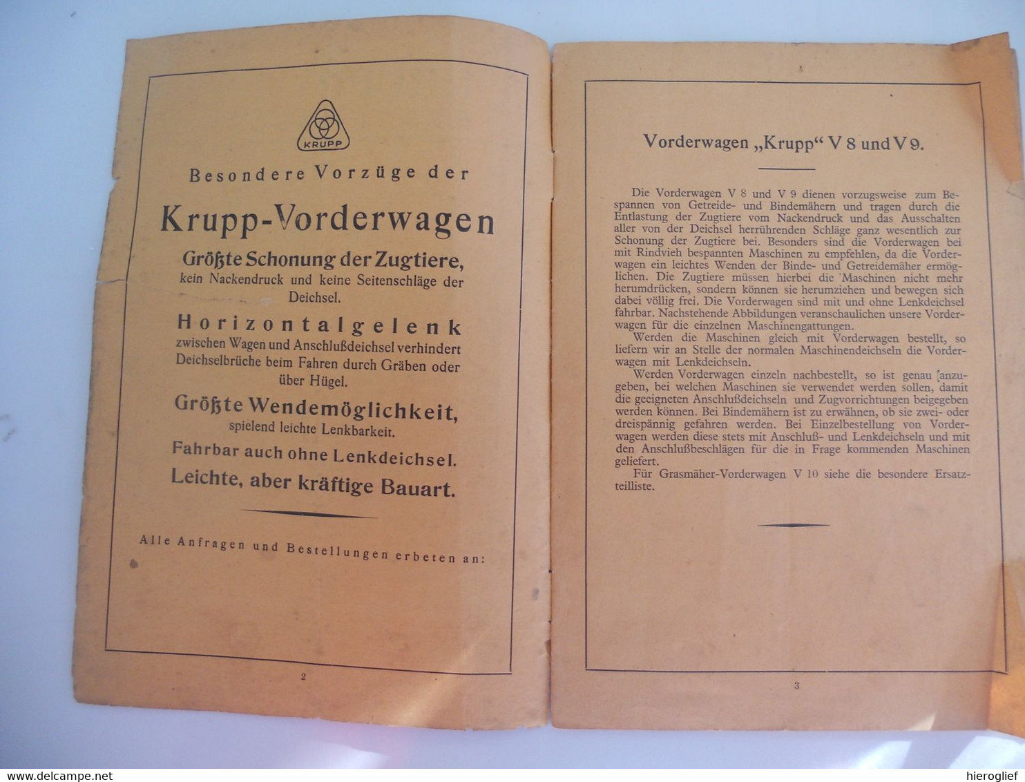 KRUPP ERNTEMASCHINEN Ersatzteilliste & Antleitung Zum Zusammenbau VORDERWAGENS KRUPP Für BINDEMÄHER .. ESSEN - Shop-Manuals