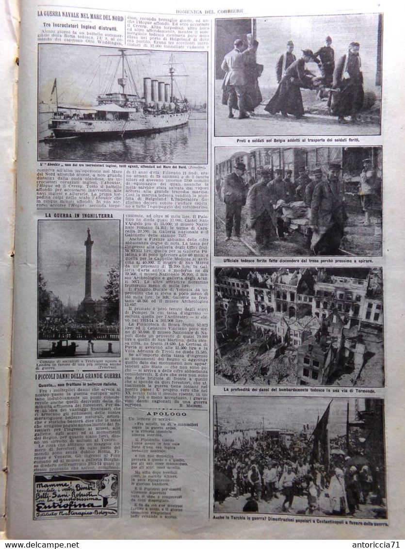 La Domenica Del Corriere 4 Ottobre 1914 WW1 Prussia Guerra Inghilterra Fusinato - Guerra 1914-18