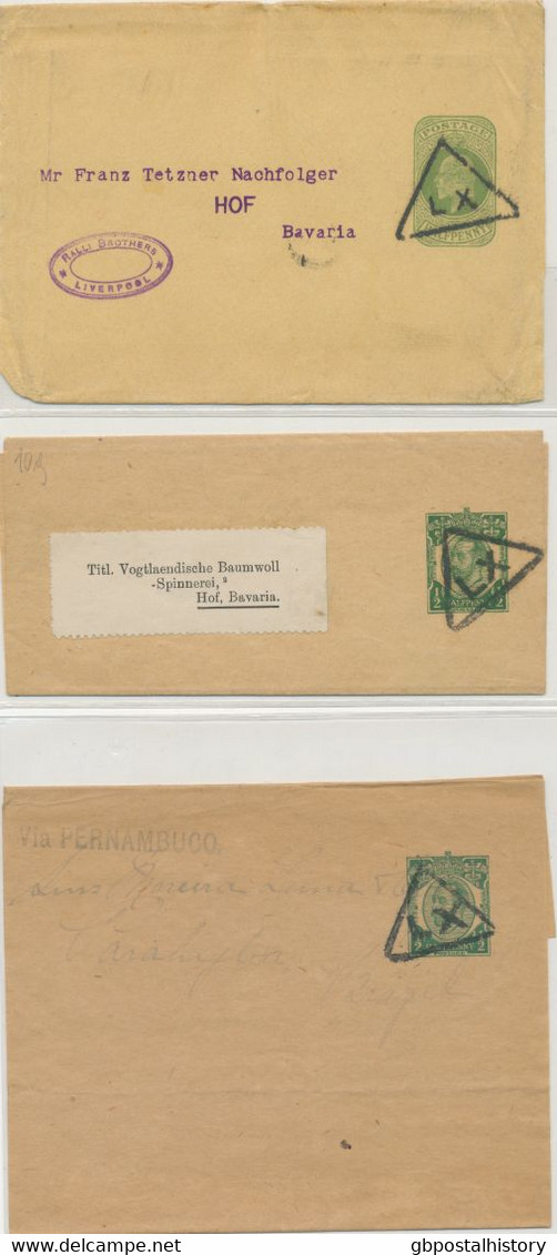GB „LX“ (large Triangle W Small Letters) LIVERPOOL-Triangle On Very Fine ½d Yellowgreen EVII Postal Stationery Wrapper - Briefe U. Dokumente