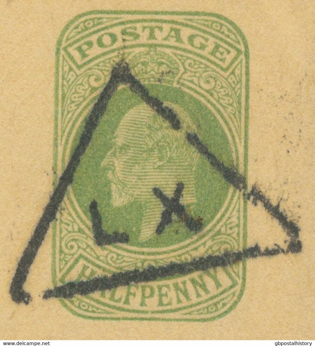 GB „LX“ (large Triangle W Small Letters) LIVERPOOL-Triangle On Very Fine ½d Yellowgreen EVII Postal Stationery Wrapper - Cartas & Documentos