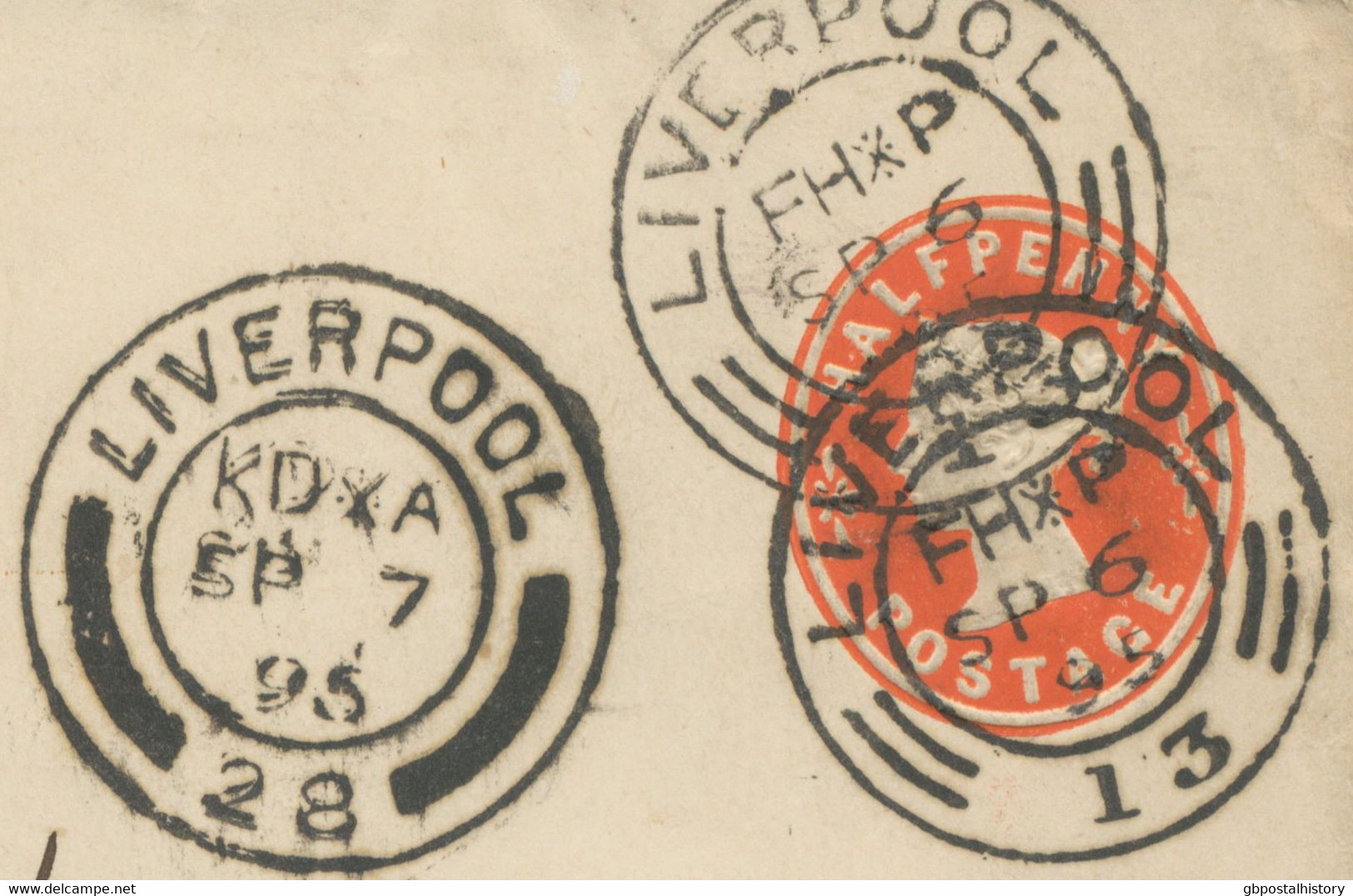 GB „LIVERPOOL / 13“ Very Rare CDS Double Circle W Two Thin Arcs And Coded Time „FH*P“, Also „LIVERPOOL / 28“ CDS Double - Lettres & Documents