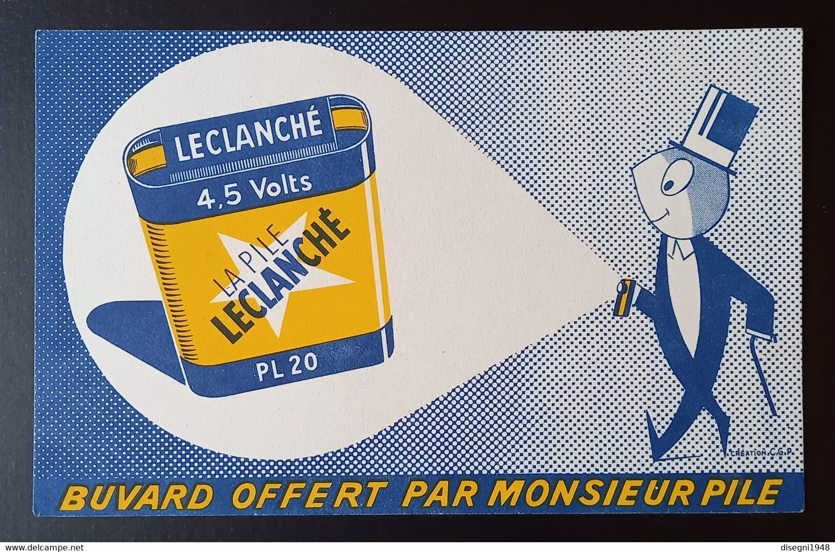 010970 "LA PILE LECLANCHE' - BUVARD OFFERT PAR MONSIEUR PILE" CARTA ASSORBENTE ILLUSTRATA ORIGINALE - Batterijen