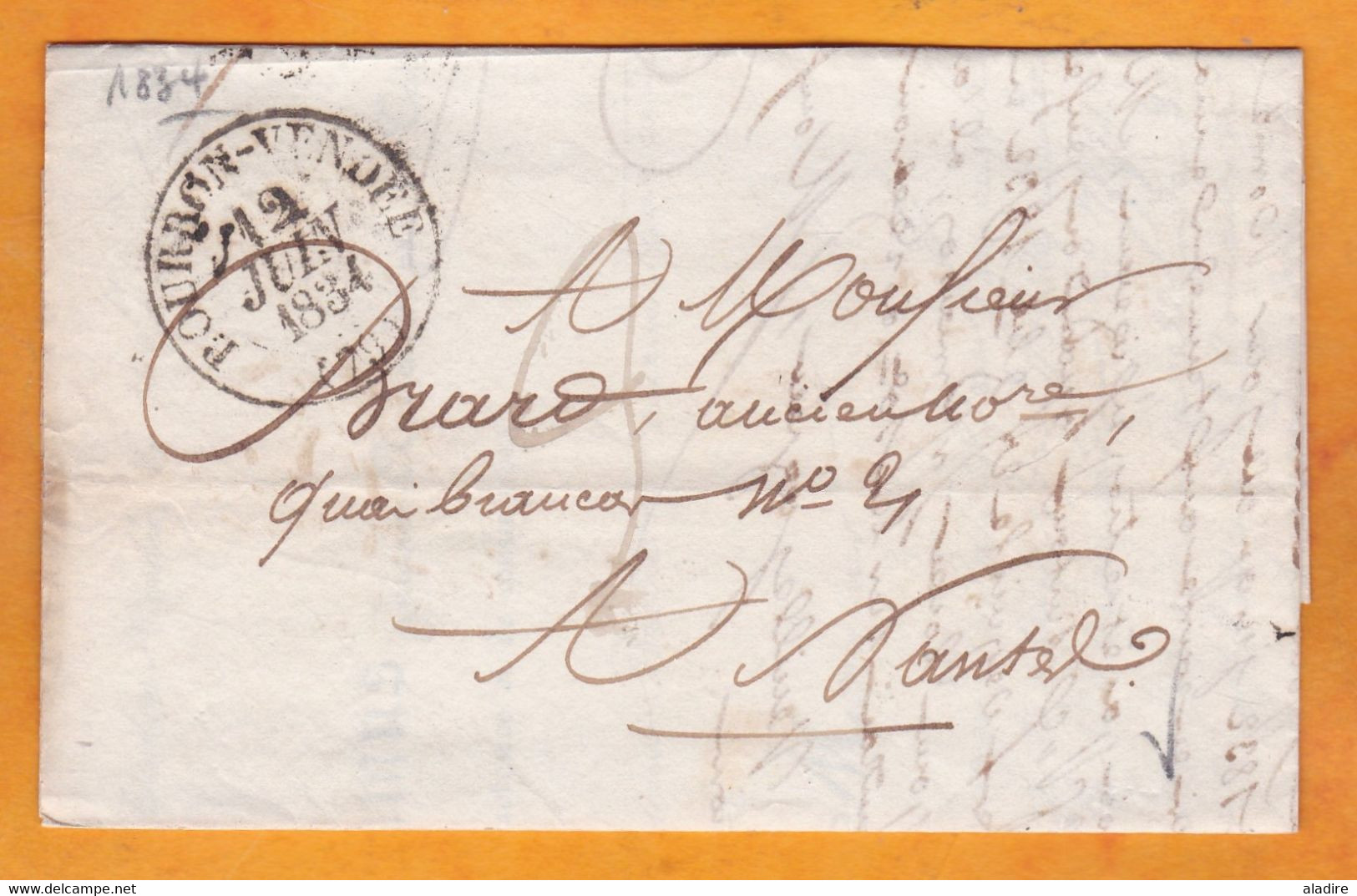 1834 - Grand Cachet à Fleurons BOURBON VENDEE La Roche Sur Yon Sur LAC Vers NANTES - Grd Cachet Fleurons En Arrivée - 1801-1848: Voorlopers XIX