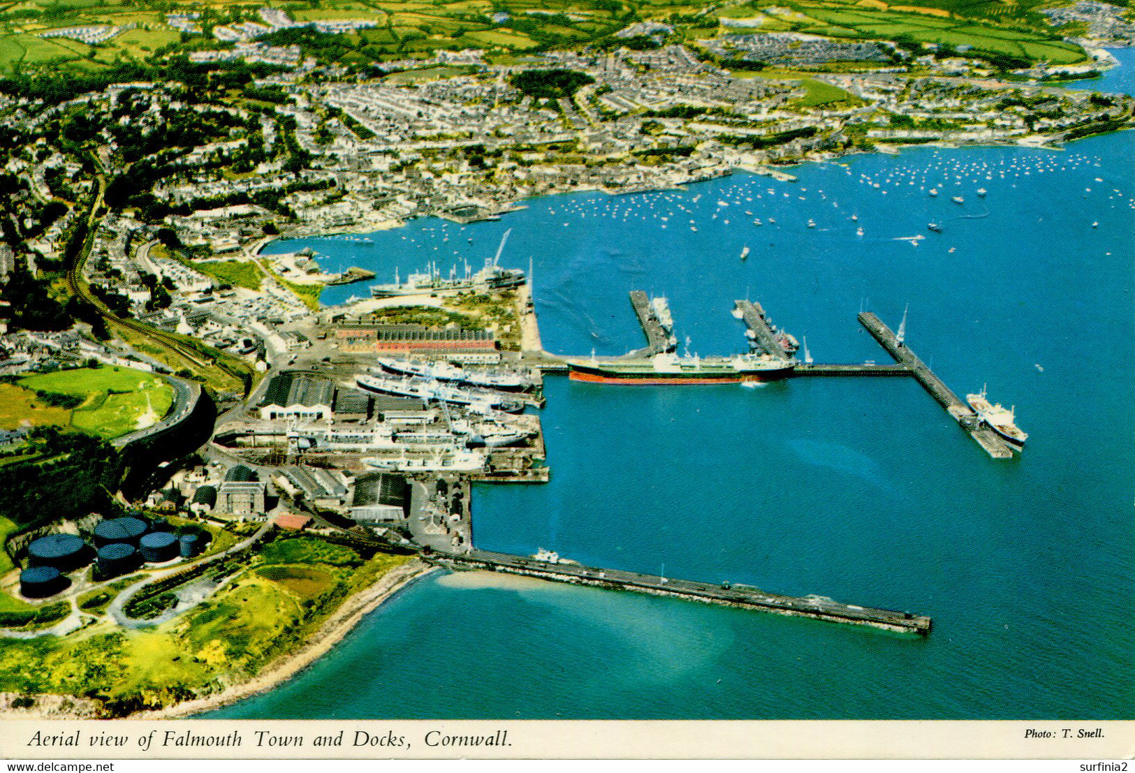 CORNWALL - FALMOUTH - AERIAL VIEW OF TOWN AND DOCKS 1982  Co975 - Falmouth