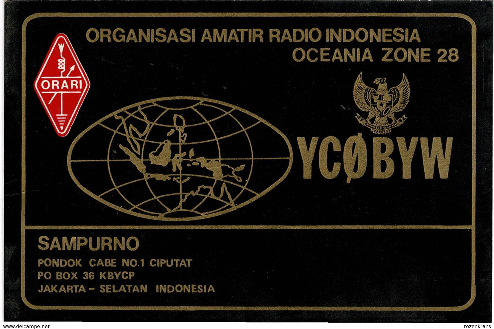 QSL Card Amateur Radio Station ORGANISASI AMATIR INDONESIA OCEANIA ZONE Jakarta Selatan Indonesia Funkkarte 1985 QTH - Radio Amatoriale