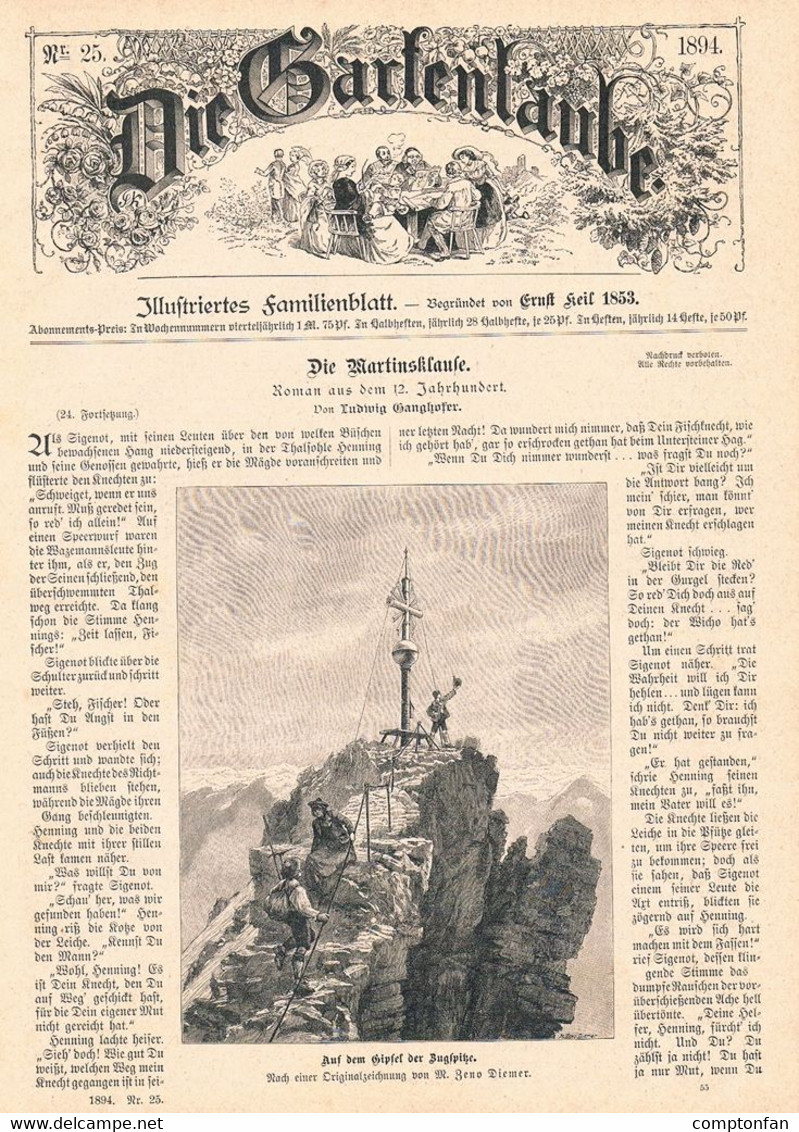 D101 2146 Zeno Diemer Zugspitze Bergsteiger Gipfelkreuz Druck 1894 !! - Andere & Zonder Classificatie