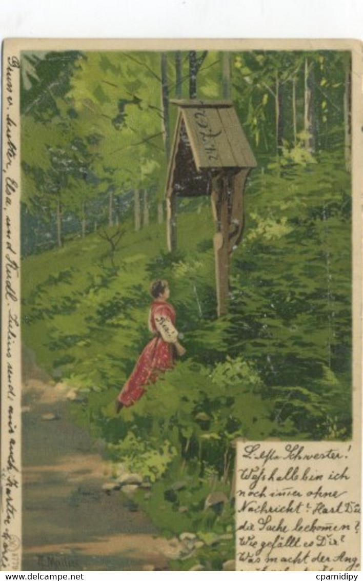 ILLUSTRATEUR - MAILICK - Femme Dans La Forêt Devant Un Calvaire - Mailick, Alfred