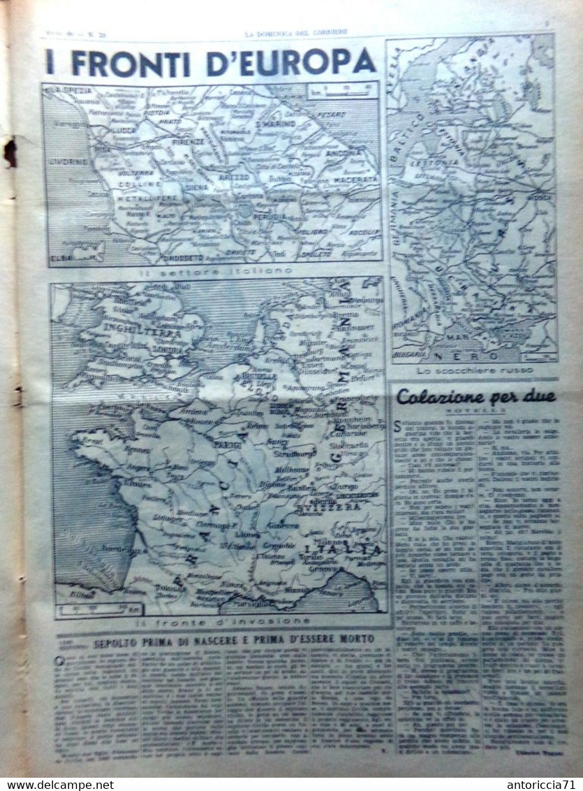 La Domenica Del Corriere 9 Luglio 1944 WW2 Fronti Europa Ariadne Colonie Balilla - Guerra 1939-45