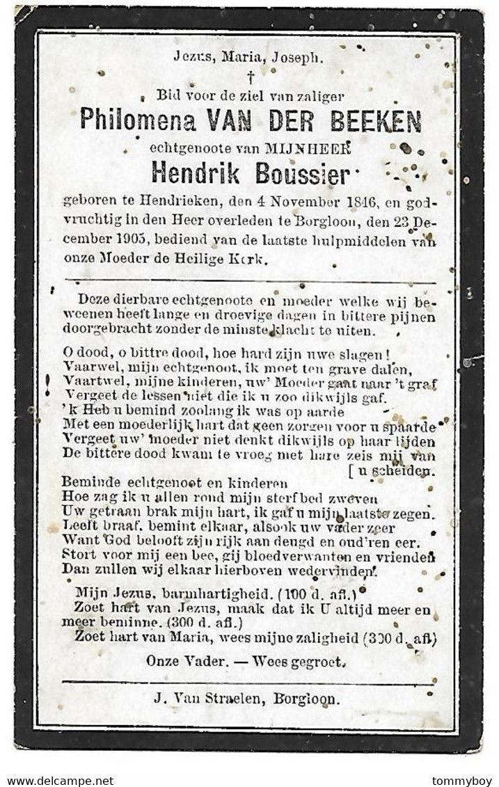 Philomena Van Der Beeken, Hendrieken 1846 - Borgloon 1905 - Overlijden