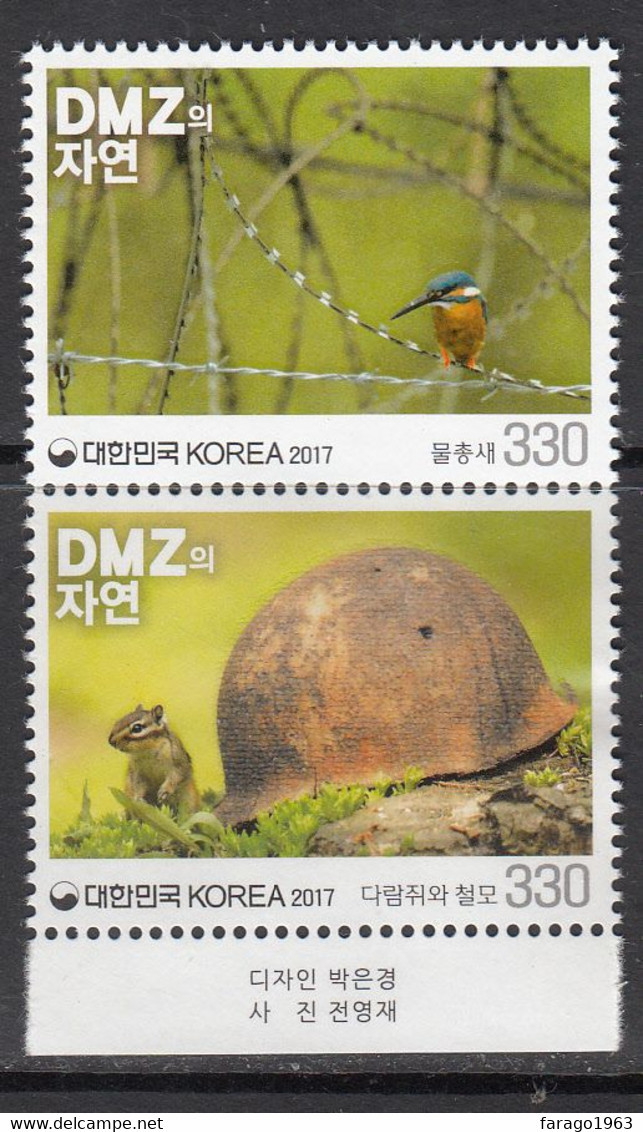 2017 South Korea DMZ Demilitarized Zone Flora Fauna Kingfisher Birds Chipmunk TEXTURE Complete Pair MNH - Korea, South