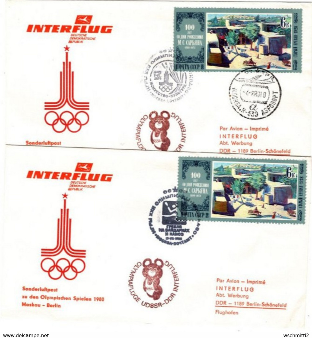 SOWJETUNION Sonderluftpost Zu Den Olympischen Spielen 1980: MiNr 4931 Auf Zwei Umschlägen Nach BERLIN, Verschiedene Stem - Brieven En Documenten