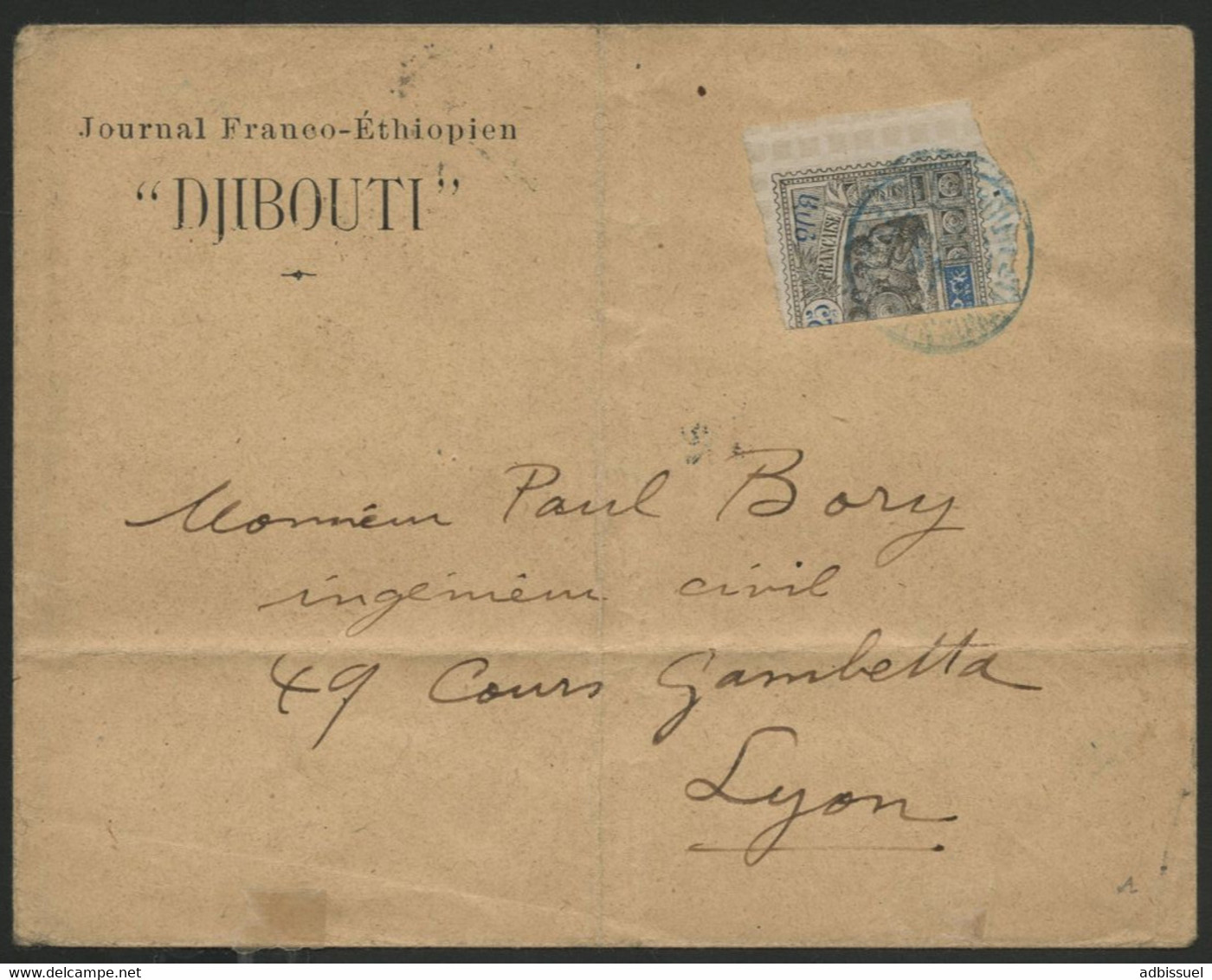 OBOCK N° 54b COTE 400 € Moitié De Timbre Droite Du 25 Ct Sur Env. De Djibouti Pour Lyon Avec Arrivée Voir Descriptif - Briefe U. Dokumente