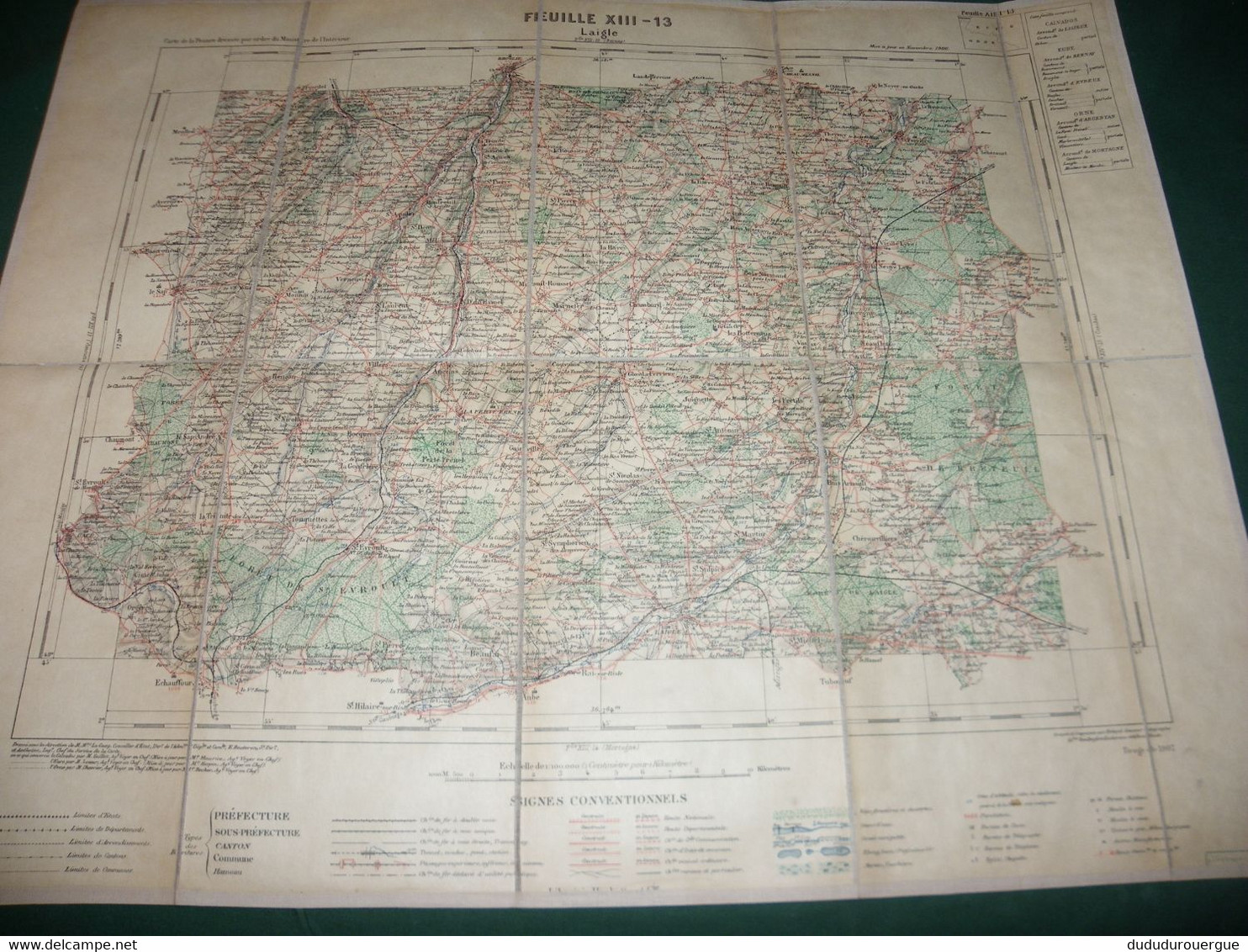 LAIGLE :  CARTE DRESSEE PAR ORDRE DU MINISTERE DE L INTERIEUR ,  TIRAGE DE 1907 , CARTE  TOILEE - Cartes Topographiques