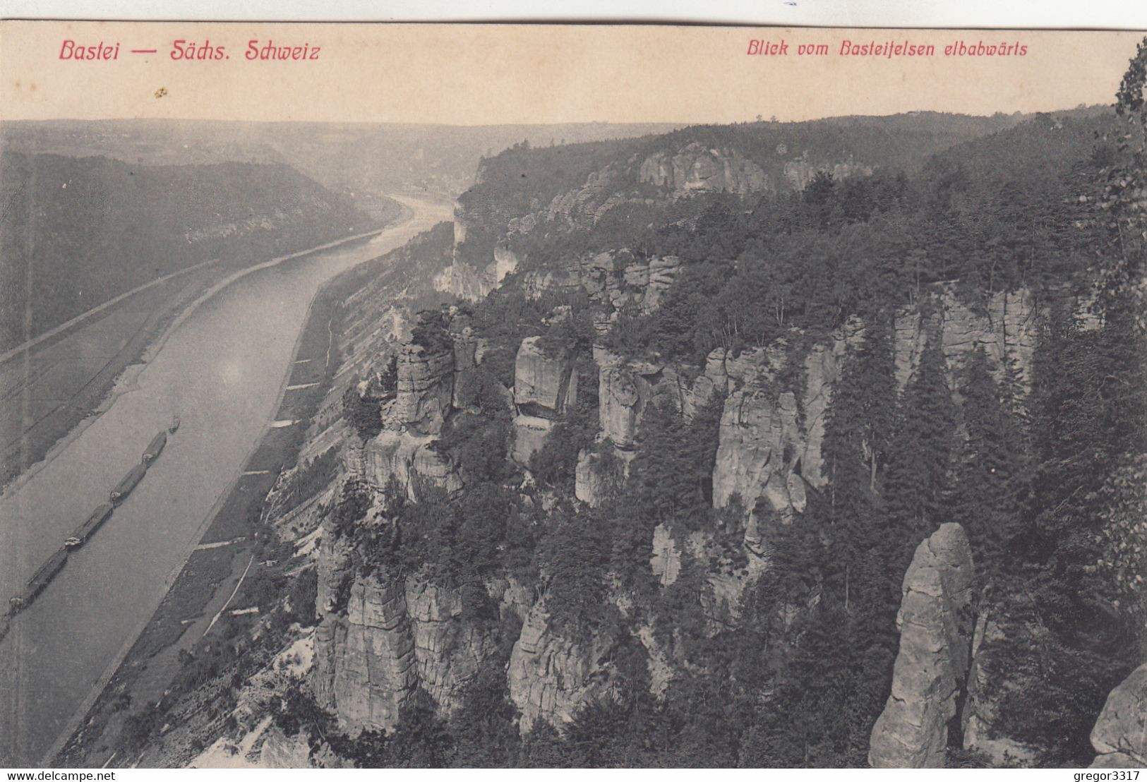 A4574) Sächs. Schweiz - BASTEI - Blick Vom Basteifelsen Elbabwärts ALT !! - Bastei (sächs. Schweiz)