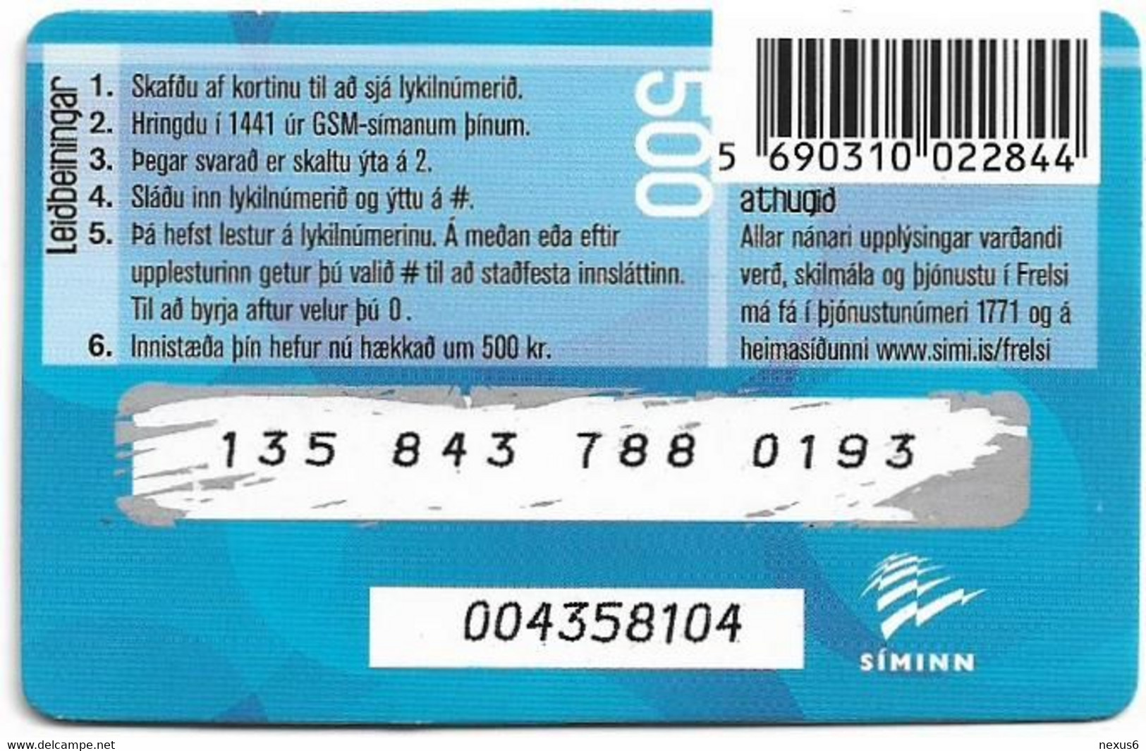 Iceland - Siminn - Blue, Fimm Hundrud, GSM Refill 500Kr, Used - Island