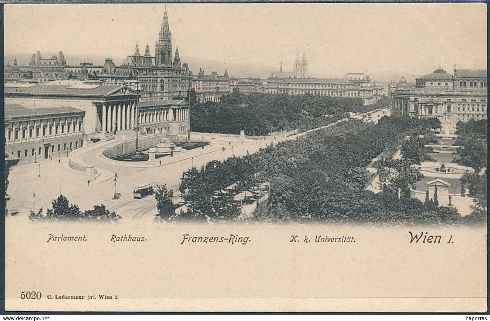 Wien, Vienna, Franzens-Ring, Parlament, Rathhaus, K. K. Universität  - Undivided Back - Ringstrasse