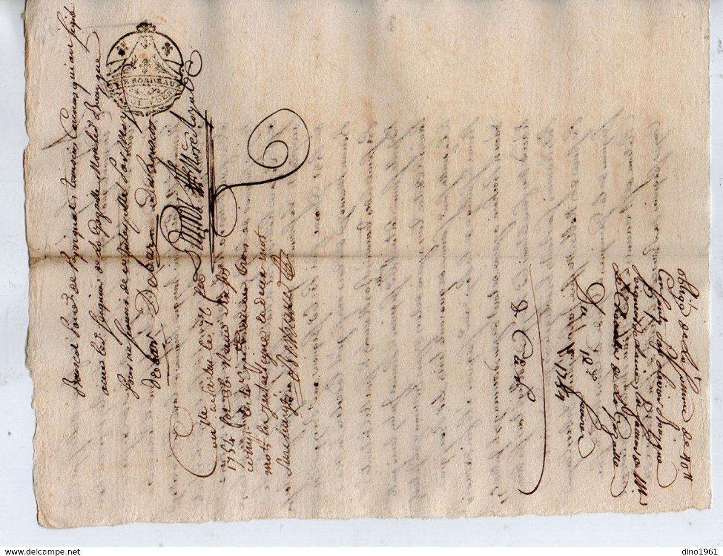 VP18.655 - Cachet De Généralité De BORDEAUX - Acte De 1754 - Obligation - Messire DEBARS Ecuyer Seigneur De La Gazeille - Gebührenstempel, Impoststempel