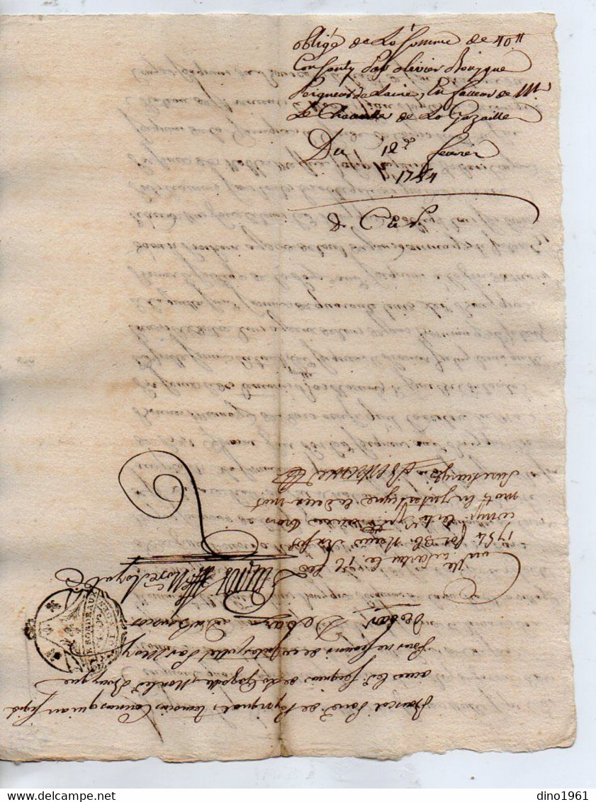 VP18.655 - Cachet De Généralité De BORDEAUX - Acte De 1754 - Obligation - Messire DEBARS Ecuyer Seigneur De La Gazeille - Cachets Généralité