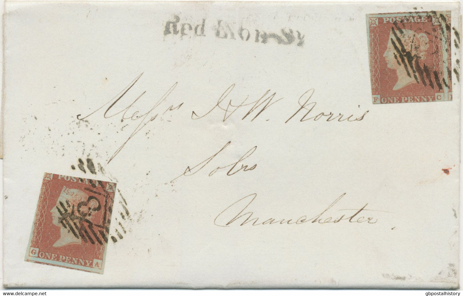 GB „Red Lion-St.“ In BLACK (HOLBORN, LONDON WC) On Superb Early Stamped LATE FEE Cover 18.4.1848 To MANCHESTER, W QV 1d - Cartas & Documentos