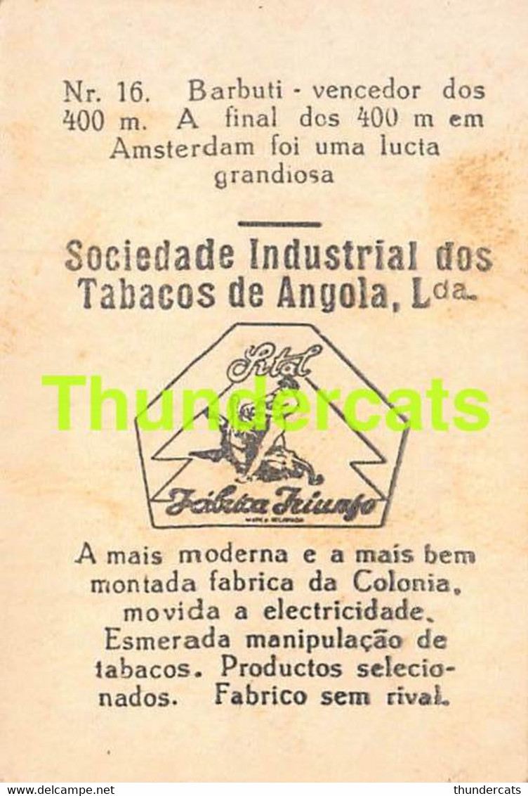 VINTAGE TRADING TOBACCO CARD CHROMO ATHLETIC OLYMPICS 1928 TABACOS DE ANGOLA No 16 BARBUTI AMSTERDAM - Athlétisme