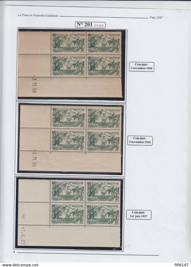 NOUVELLE CALEDONIE -- ETUDE -- COINS DATES DE LA SERIE "EXPOSITION INTERNATIONALE DE PARIS " 1937 - Unused Stamps