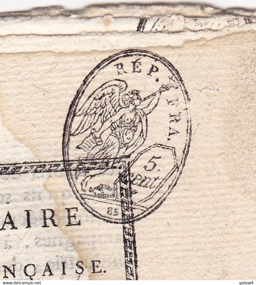 26582# JOURNAL COMPLET BULLETIN DECADAIRE DE LA REPUBLIQUE FRANCAISE 1799 TIMBRE FISCAL HUMIDE 5 Centimes 85 NOIR HUMIDE - Kranten Voor 1800