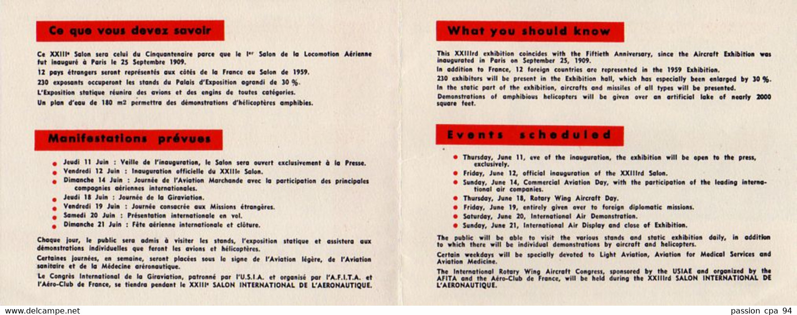 S49-012 Affiche Et Dépliant - 23e Salon International De L'Aéronautique Du 12 Au 21 Juin 1959 - Paris  - Le Bourget - Unclassified