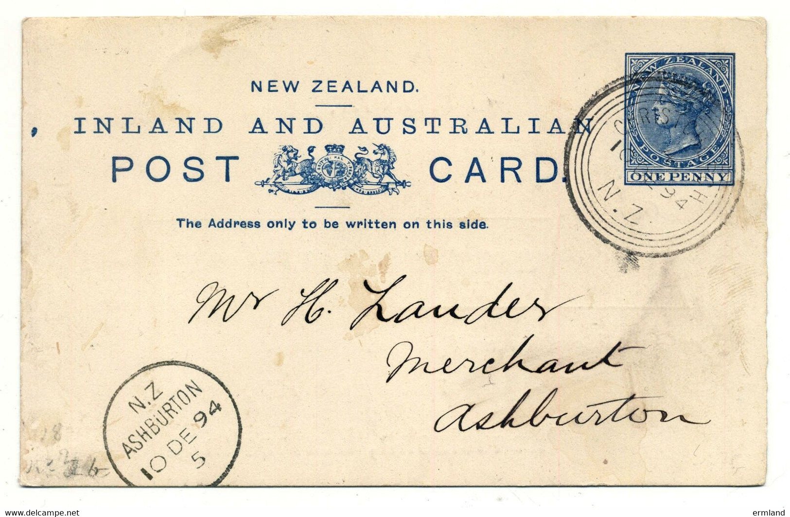 Neuseeland, New Zealand, Christchurch 1894 - Nach Ashburton - Ganzsachen