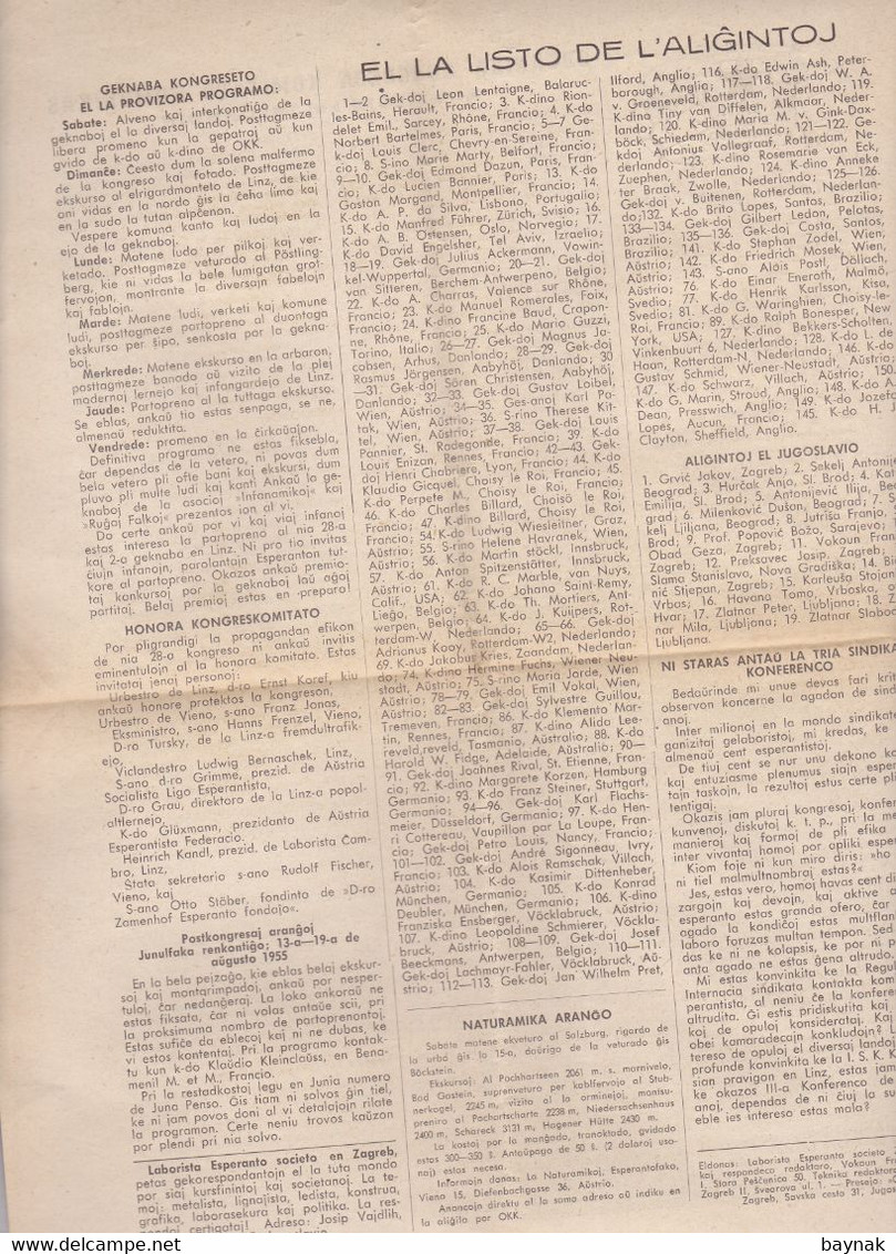 ESPERANTO  -  2 X NEWSPAPER, ZEITUNG   ,,  LA VOCO DEL KONGRESO ,,  -  1955  -   LINZ, AUSTRIA  + NORDA PRISMO ( STOCKH - Esperanto