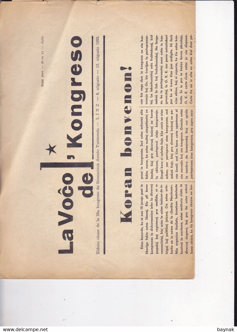 ESPERANTO  -  2 X NEWSPAPER, ZEITUNG   ,,  LA VOCO DEL KONGRESO ,,  -  1955  -   LINZ, AUSTRIA  + NORDA PRISMO ( STOCKH - Esperanto